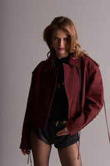 Bordeaux Leather Jacket with Laces KALINKA FURS