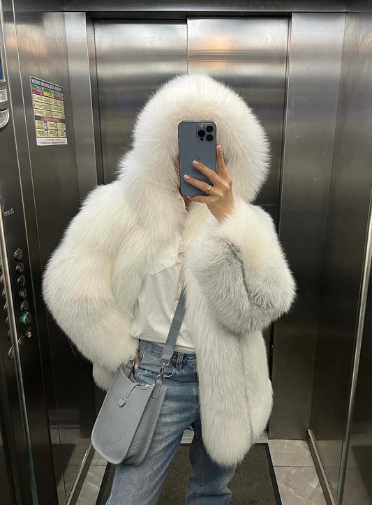 Natural Arctic Fox Hooded Fur KALINKA FURS