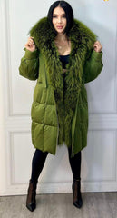 Winter Jacket Down Swan Fox Collar. Jacheta de iarna din puf de lebada si guler din vulpe KALINKA FURS