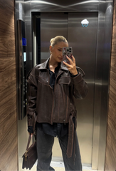 Simona jacket and vest made of genuine leather. Oversized model with detachable sleeves