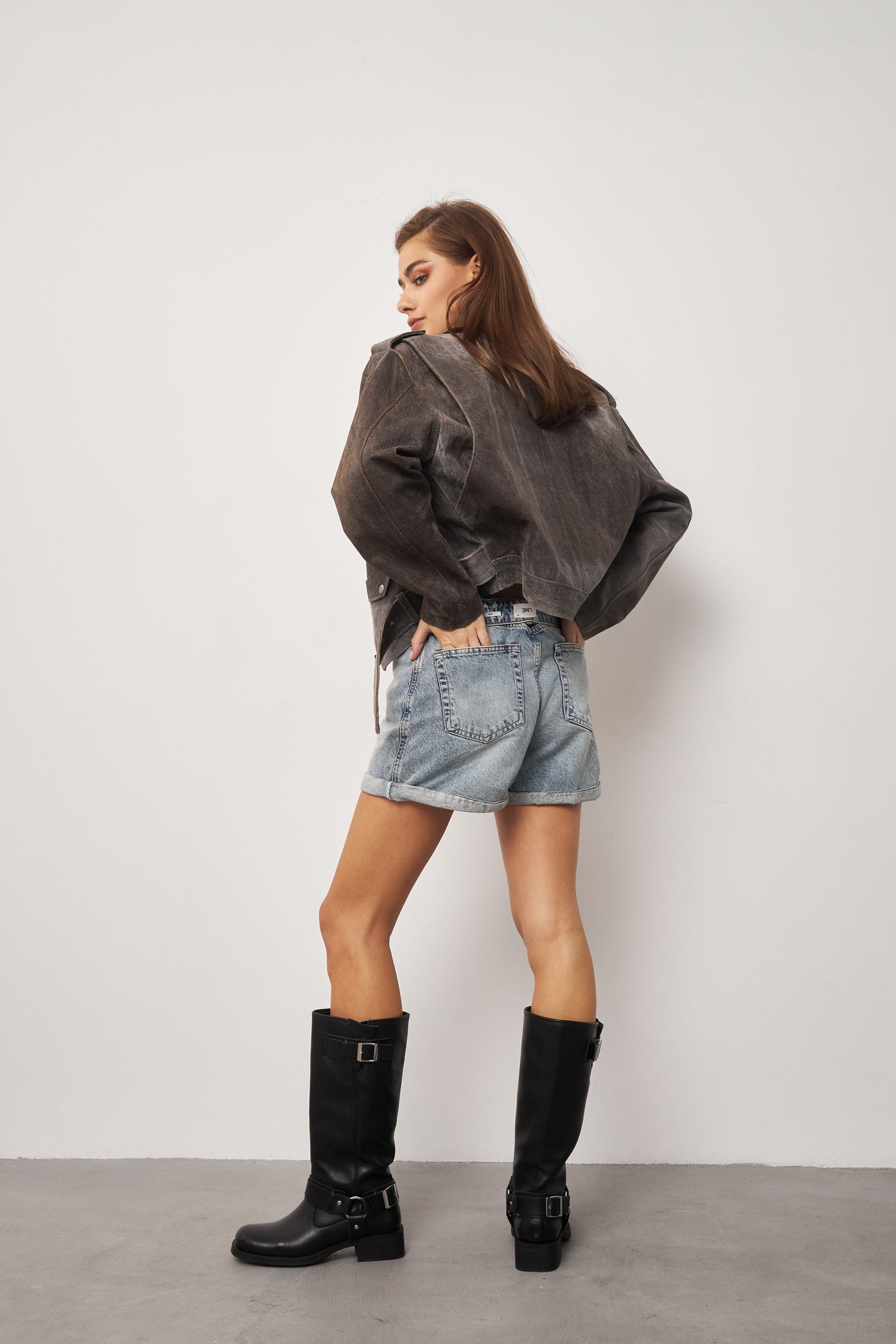 Vintage Effect Leather Jacket KALINKA FURS