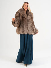 Sofia Haină scurtă din blană naturală de vulpe cu guler englezesc