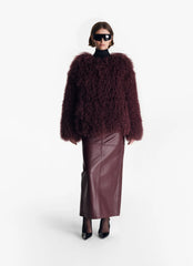 Olya Mongolian sheepskin coat. Chanel type collar. Length 60cm