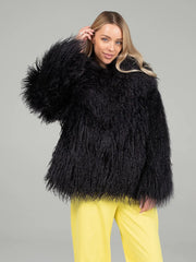 Selene Haină din blană naturală din oaie mongoleza, cu guler englezesc