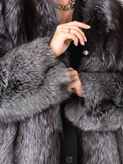 Irina Haină scurtă din blană naturală de vulpe argintie cu guler în formă de V