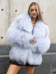 Manteau Adela en peau de mouton mongole à col anglais