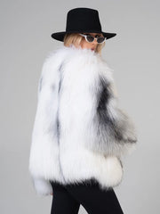 Isabella Haină scurtă de blană de vulpe arctică cu guler în formă de V
