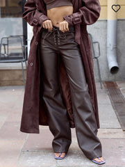 Pantaloni din piele ecologică, cu șireturi