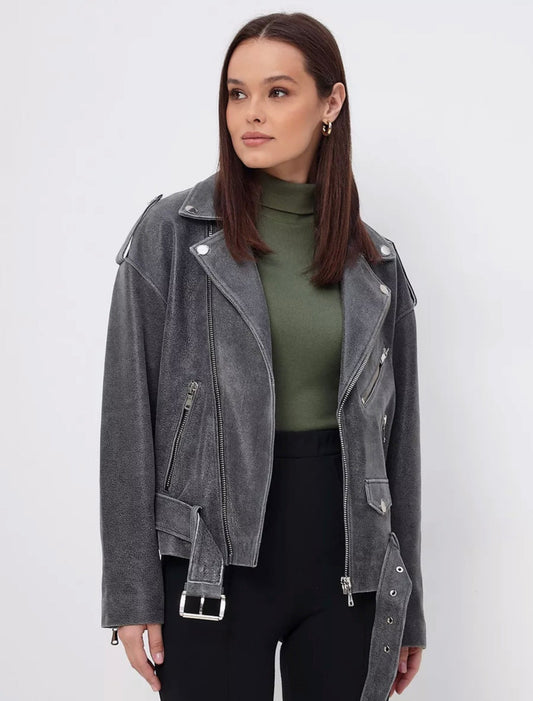 Vintage Effect Leather Jacket KALINKA FURS