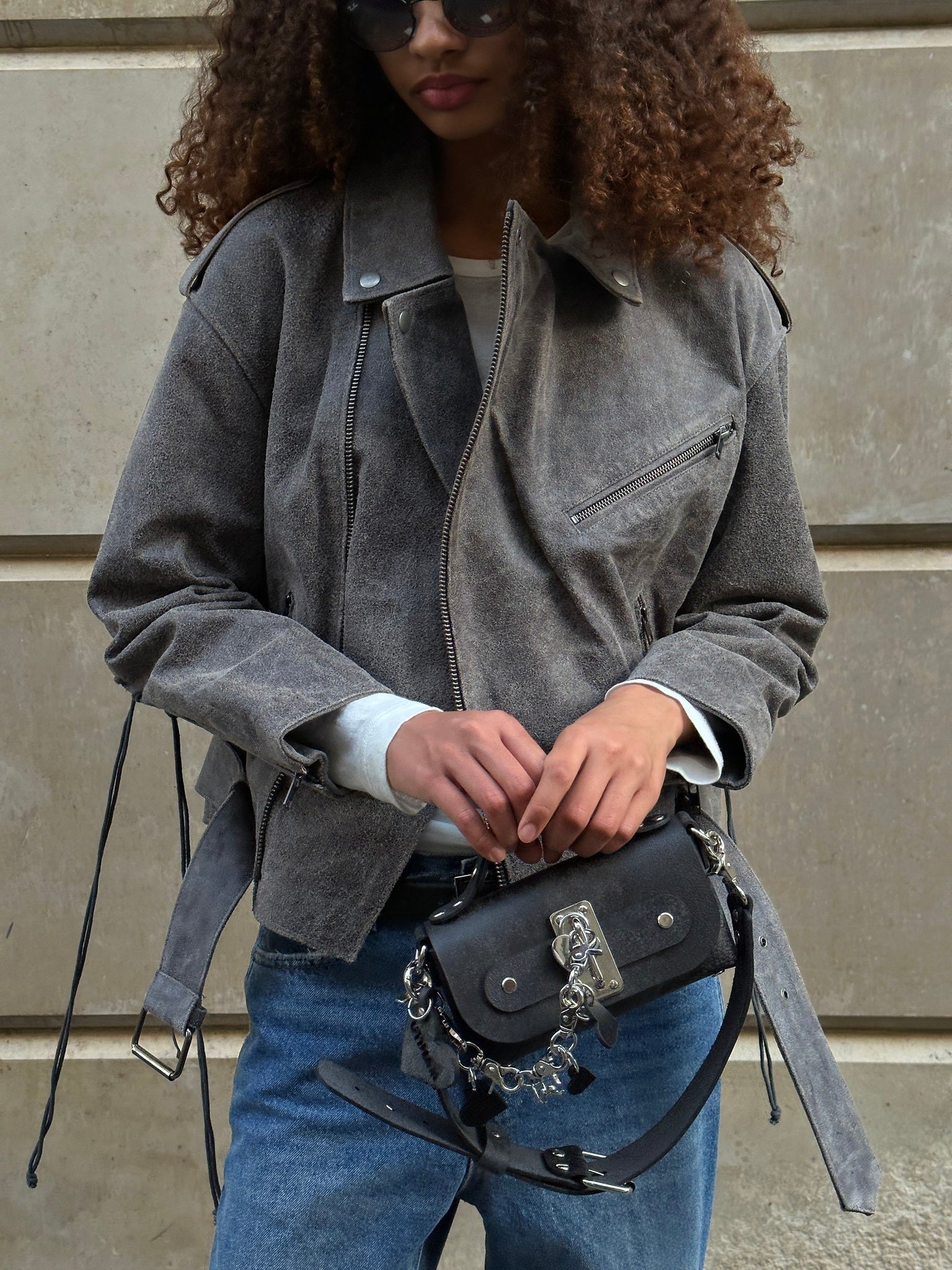 Retro Grey Leather Jacket KALINKA FURS