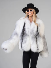 Isabella Haină scurtă de blană de vulpe arctică cu guler în formă de V