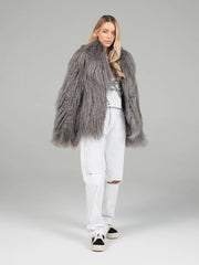 Lavinia Haină din blană naturală din oaie mongoleza, cu guler englezesc