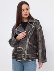 Vintage effect leather jacket. Jacheta din piele naturala efect vintage KALINKA FURS