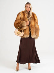 Adelina Haină scurtă din blană naturală de vulpe cu guler în formă de V