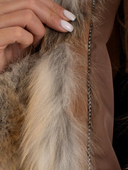 Daria Haină scurtă din blană naturală de vulpe de stepă, cu glugă