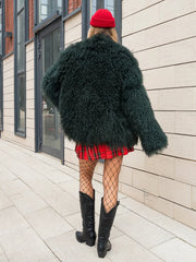 Manteau Ingrid en peau de mouton mongole à col anglais