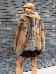Amira Haină scurtă din blană naturală de vulpe argintie cu guler englezesc