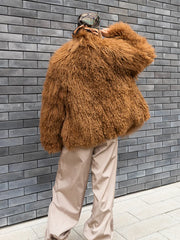 Irina Mongolian sheepskin coat with English collar