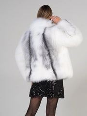 Elena Haină scurtă din blană naturală de vulpe arctică cu guler englezesc