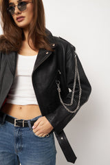 Black Biker Leather Jacket. Geaca din piele naturala biker KALINKA FURS