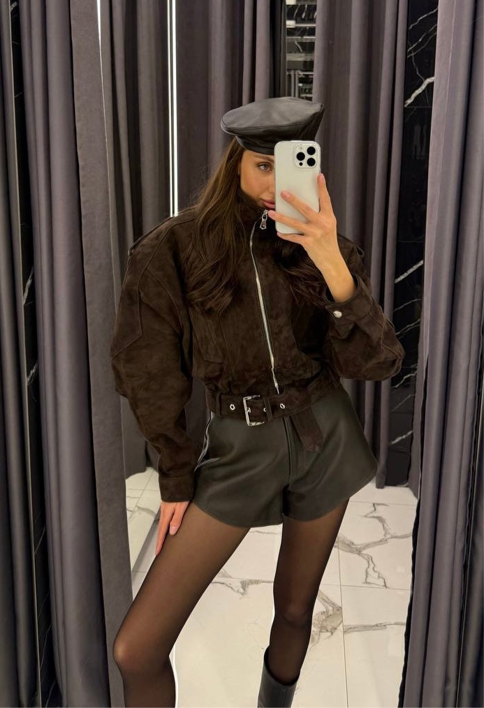 Bomber suede jacket. Geaca bomber din piele întoarsă KALINKA FURS