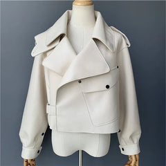 Epaulettes embellished leather jacket. Jacheta din piele cu epoleti KALINKA FURS