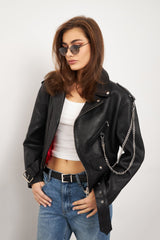 Black Biker Leather Jacket. Geaca din piele naturala biker KALINKA FURS