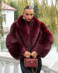 Ariadna Genuine fox fur coat for auction, with collar, burgundy.