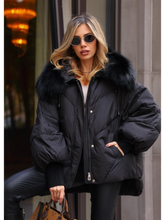 Deya Jacheta supradimensionată cu puf din blană naturală