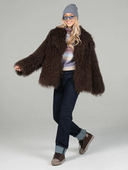 Manteau Irina en peau de mouton mongole à col anglais