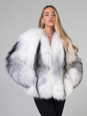 Isabella Haină scurtă de blană de vulpe arctică cu guler în formă de V