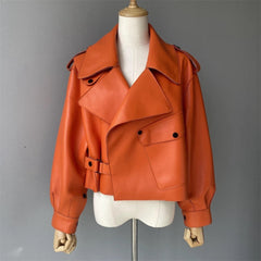 Epaulettes embellished leather jacket. Jacheta din piele cu epoleti KALINKA FURS