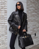 Leather Oversized Jacket Croco Effect. Geaca oversized din piele naturala efect de crocodil KALINKA FURS