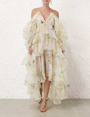 Jenny Rochie midi cu detaliu din tul floral portocaliu crem