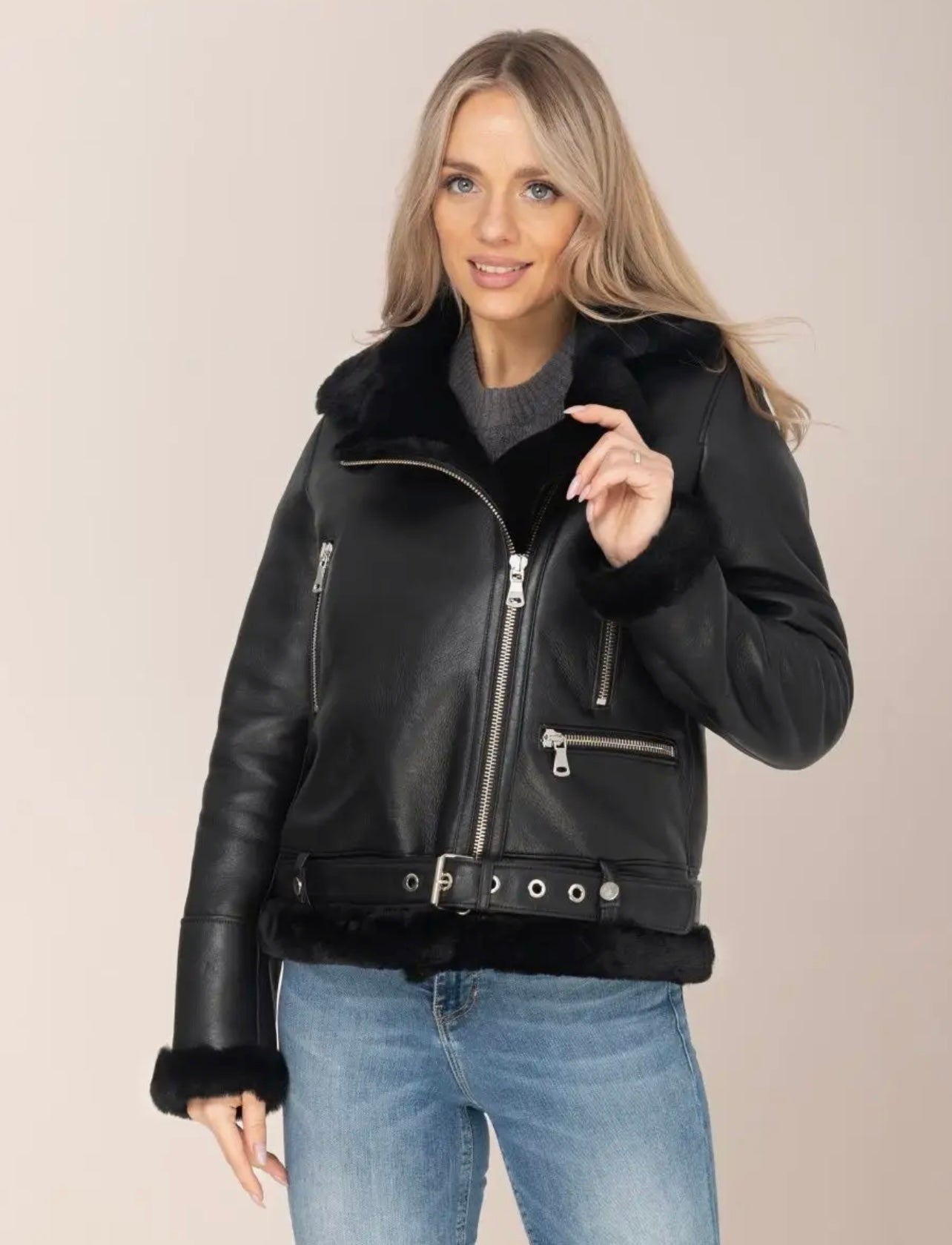 Shearling Leather Jacket KALINKA FURS