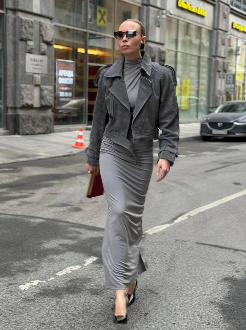 Vintage effect leather jacket. Geaca de piele cu efect vintage KALINKA FURS