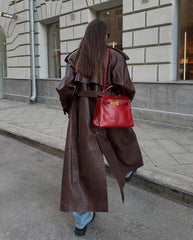 Dark brown leather trench coat length 130cm. Trench din piele naturala maro lungime 130cm KALINKA FURS