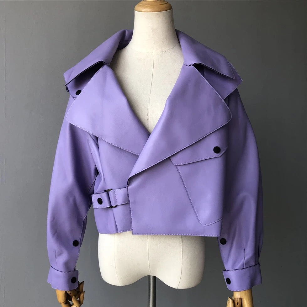 Epaulettes embellished leather jacket. Jacheta din piele cu epoleti KALINKA FURS