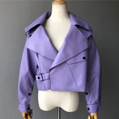 Epaulettes embellished leather jacket. Jacheta din piele cu epoleti KALINKA FURS