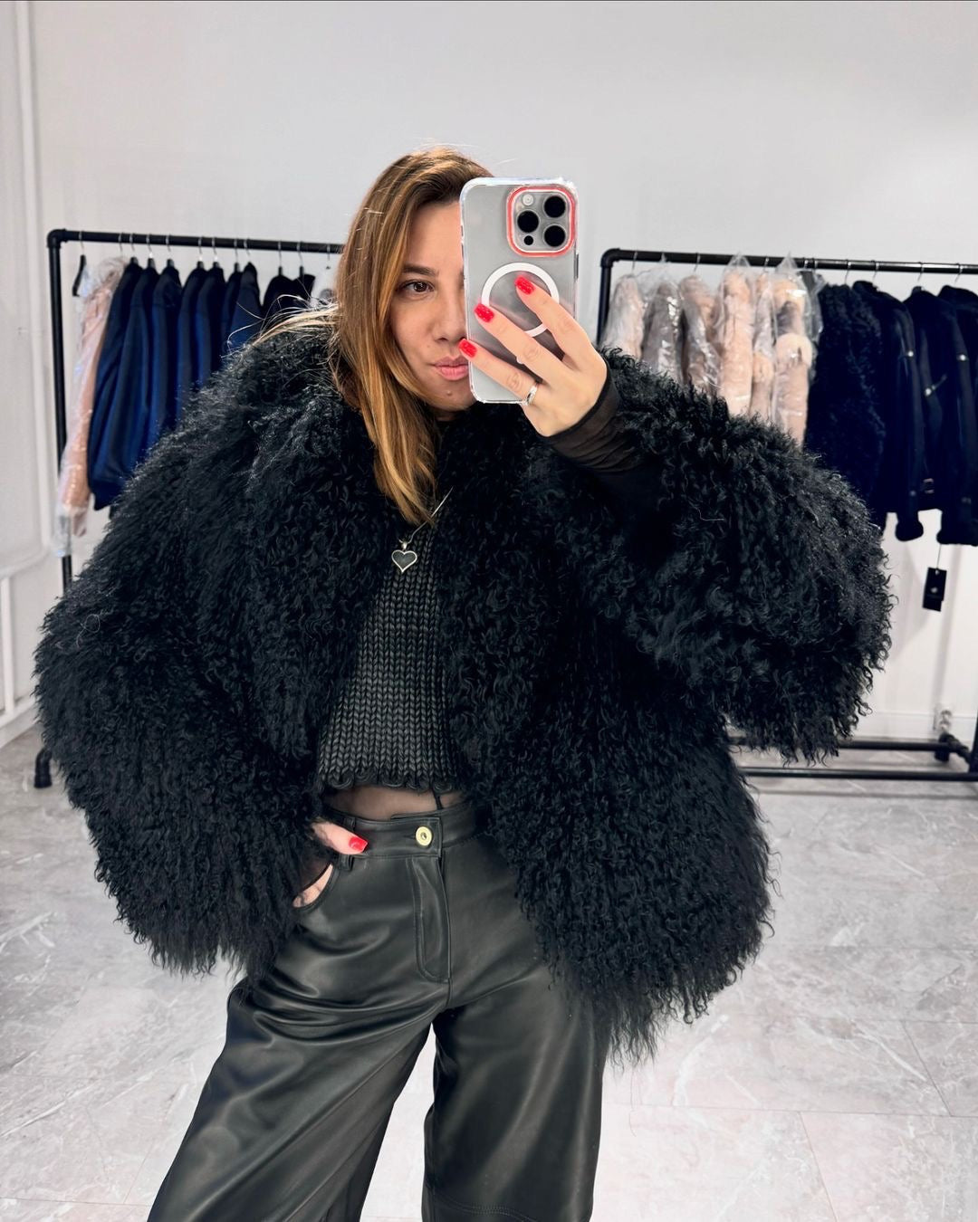 Mongolian Fur Coat with English Collar. Blana naturala din oaie mongoleza cu revere. KALINKA FURS