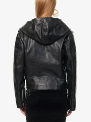 Alumna geaca din piele naturala cu glugă și curea