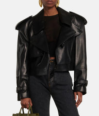 Belted Cropped Biker Jacket. Jacheta biker scurta din piele naturala KALINKA FURS