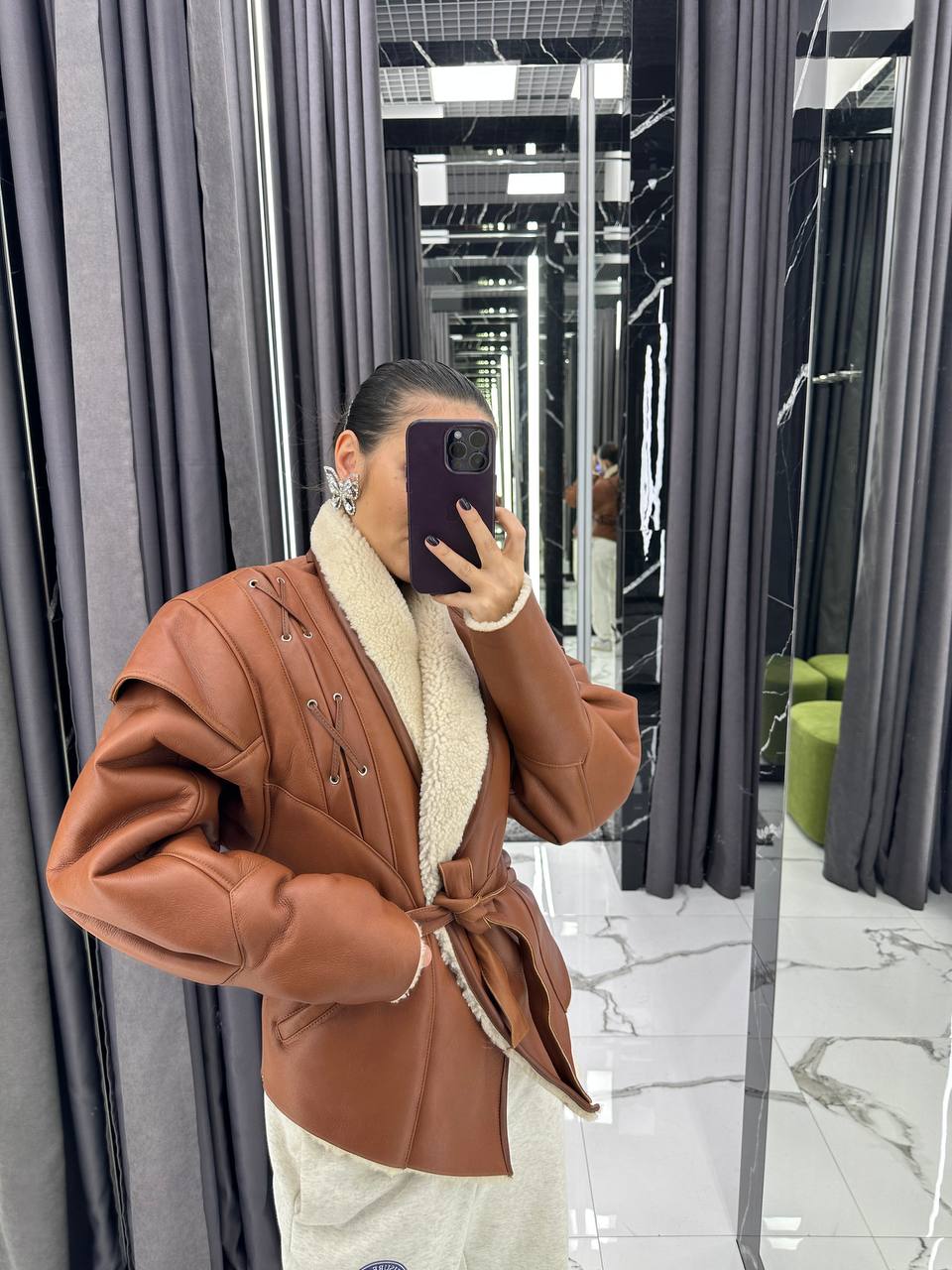 Shearling Vintage Jacket English Collar. Geaca de iarna din piele naturala si lana de oaie naturala KALINKA FURS