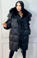 Winter Jacket Down Swan Fox Collar. Jacheta de iarna din puf de lebada si guler din vulpe KALINKA FURS