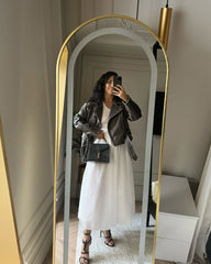 Simina geaca naturala biker vintage gri cu efect spalat