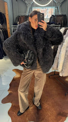 Flowery jacheta din blana naturala de oaie Tigrado cu revere