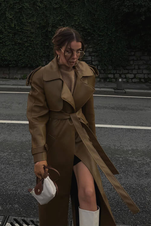 Brown Padded Leather Maxi Coat KALINKA FURS