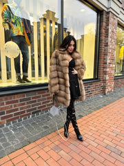 Natural Marten Fur Coat. Haina din blana naturala de Jder cu revere. KALINKA FURS