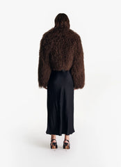 Fourrure de mouton mongol naturelle Alla. Longueur : 40 cm