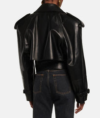 Belted Cropped Biker Jacket. Jacheta biker scurta din piele naturala KALINKA FURS